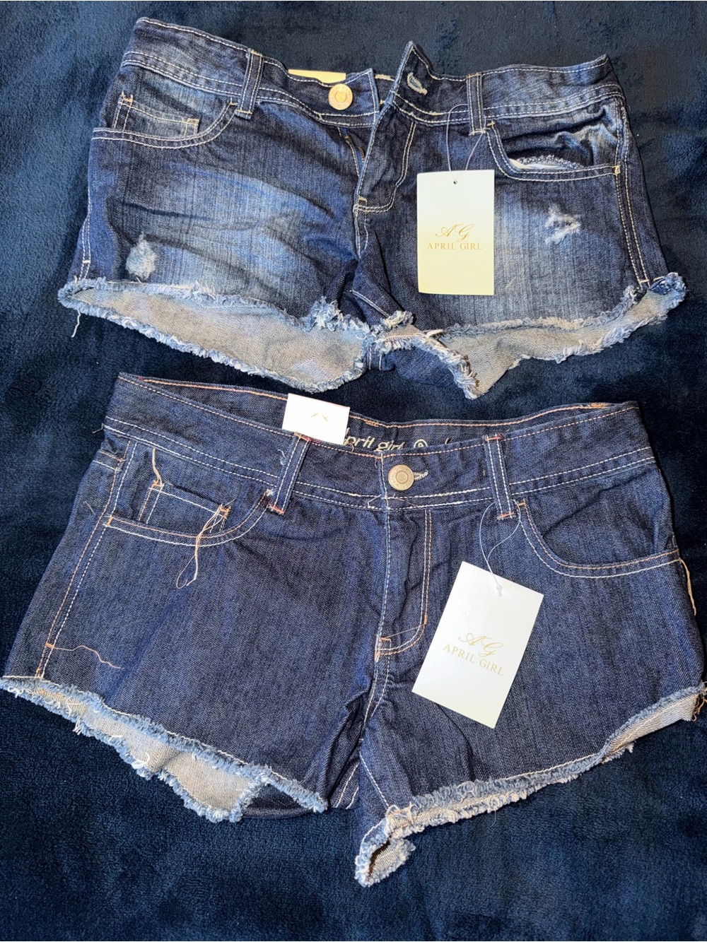 April Girl Junior's 2 pack Distressed Dark Blue Denim Cutoff Shorts